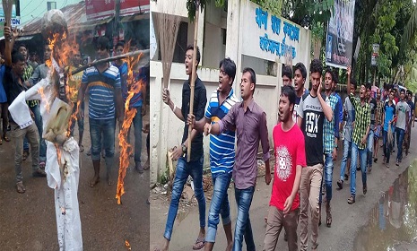 হাইমচরে পদবঞ্চিত ছাত্রদল নেতাদের ঝাড়ু মিছিল, কুশপুত্তলিকা দাহ