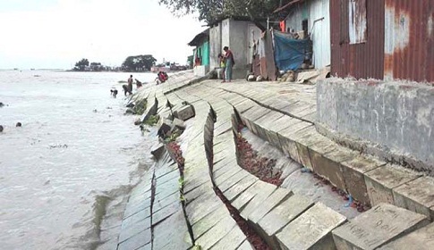 চাঁদপুর শহররক্ষা বাঁধে ফের ফাটল