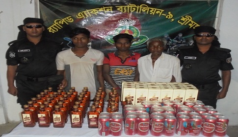 শ্রীমঙ্গলে মদ-বিয়ারসহ ৩ মাদক ব্যবসায়ী আটক