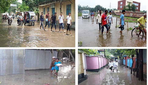 টানা বর্ষণে পানিবন্দী রংপুর নগরীর নিম্নাঞ্চলের মানুষ