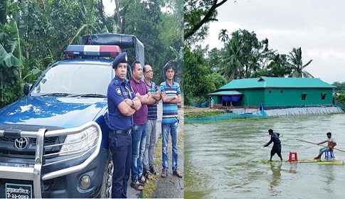 হালুয়াঘাটে বন্যার্তদের খোঁজ-খবর নিলেন ওসি বিপ্লব কুমার বিশ্বাস