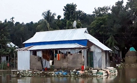 বন্যার আশঙ্কায় হাওর সীমান্ত জনপদবাসী