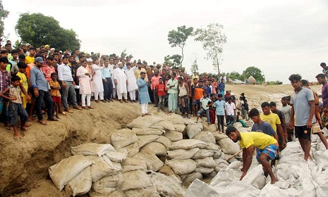 ব্রহ্মপুত্রের ভাঙন রোধের ডাম্পিং কাজ পরিদর্শন এমপির