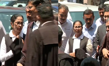আইনজীবীর পোশাকে কলকাতা হাইকোর্টে মমতা ব্যানার্জী
