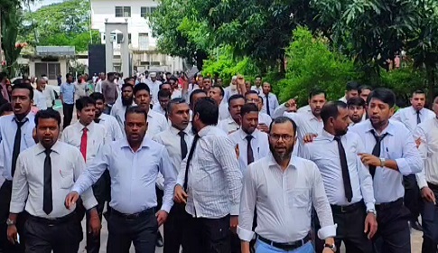 গোপালগঞ্জে বিচারকের অপসারণের দাবীতে আইনজীবীদের বিক্ষোভ মিছিল 