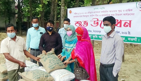 নিয়ামতপুরে ক্ষুদ্র ও প্রান্তিক কৃষকদের মাঝে বিনামূল্যে সার বীজ বিতরণ