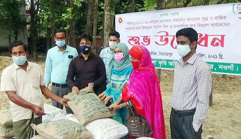 নিয়ামতপুরে ক্ষুদ্র ও প্রান্তিক কৃষকদের মাঝে বিনামূল্যে সার বীজ বিতরণ