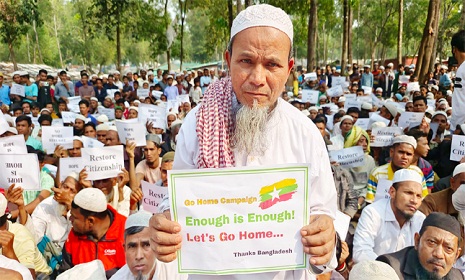 দেশে ফেরার আকুতি জানিয়ে রোহিঙ্গাদের সমাবেশ