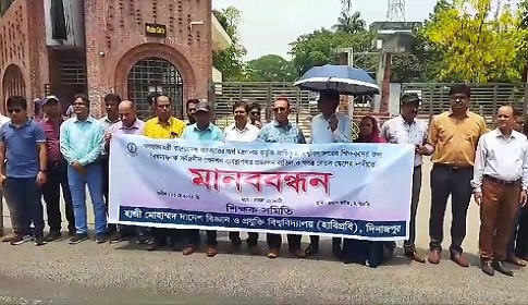হাজী দানেশ বিজ্ঞান ও প্রযুক্তি বিশ্ববিদ্যালয়ে শিক্ষকদের মানববন্ধন 
