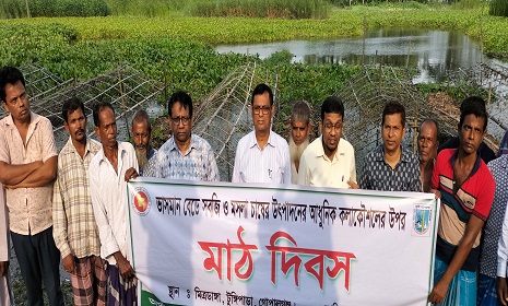 টুঙ্গিপাড়ায় ভাসমান বেডে সবজি ও মসলা চাষের আধুনিক কলাকৌশল নিয়ে মাঠ দিবস