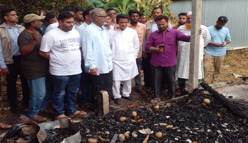 ফরিদপুরে অগ্নিকাণ্ডে ভস্মীভূত আল আমীন টিম্বার হাউজ পরিদর্শনে এ কে আজাদ