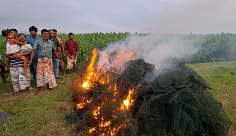 চাটমোহরে ২০ লাখ টাকার নিষিদ্ধ জাল পুড়িয়ে ধ্বংস