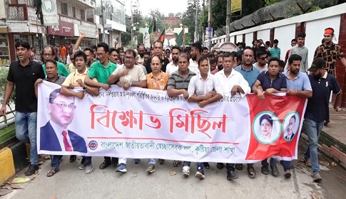 কুষ্টিয়ায় স্বেচ্ছাসেবক দলের বিক্ষোভ মিছিল