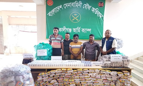 শ্যামনগরে ৫০ লক্ষ টাকা মূল্যের পাতার বিড়ি, ক্যান্সারের ঔষধসহ বিভিন্ন মালামালসহ আটক ৪