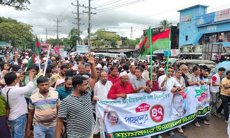 সাতক্ষীরা-৪ আসনের বিএনপির মনোনয়ন প্রত্যাশী ড. মনিরুজ্জামানের নেতৃত্বে বর্ণাঢ্য শোভাযাত্রা