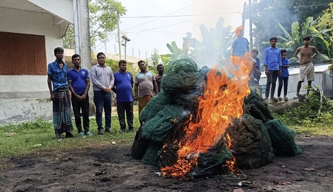 টুঙ্গিপাড়ায় পোড়ানো হল ৫ লাখ টাকার অবৈধ চায়না দুয়ারী জাল
