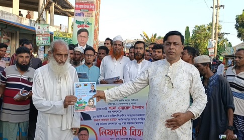 সোনাপুর ইউনিয়নে ভোটারদের হাতে লিফলেট পৌঁছে দিলেন ছরোয়ার হোসেন