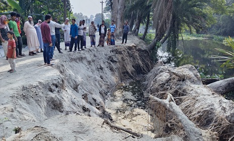 গোপালগঞ্জে সড়ক ভেঙে খালে, দুর্ভোগে শিক্ষার্থী ও গ্রামবাসী