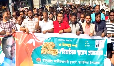 তারেক রহমানের স্বদেশ প্রত্যাবর্তনে কাপাসিয়ায় যুবদলের আনন্দ শোভাযাত্রা 