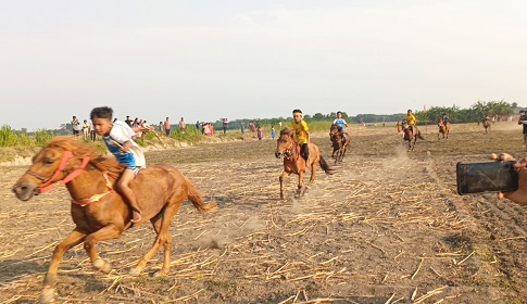 একযুগ পর ঐতিহ্যবাহী ঘোড়দৌড় প্রতিযোগিতা সালথায় 