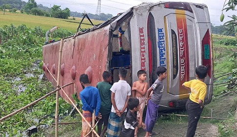 টুঙ্গিপাড়ায় বাস নিয়ন্ত্রণ হারিয়ে খালে, আহত ১৫