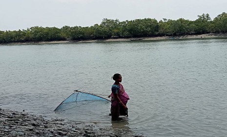 গর্ভে সন্তান, হাতে জাল নিয়ে নদীর জলে জীবিকার সন্ধানে মা