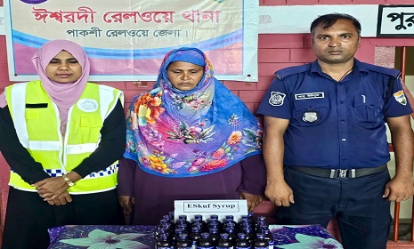 ঈশ্বরদীতে চিত্রা এক্সপ্রেসে কোডিনযুক্ত এসকাফ সিরাপ উদ্ধার, নারী গ্রেপ্তার