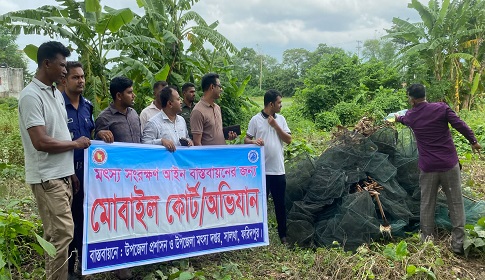 সালথায় ৩৫টি নিষিদ্ধ চায়না দুয়ারি জাল ধ্বংস