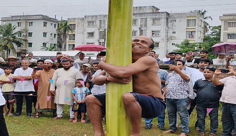 তৈলাক্ত কলা গাছ বেয়ে ওঠা প্রতিযোগিতা