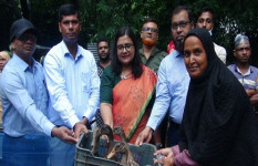 ফরিদপুরে চরাঞ্চলের ১৩০ খামারি পরিবারের মাঝে হাঁস বিতরণ
