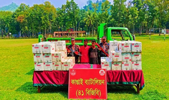 কাপ্তাইয়ে বিজিবির অভিযানে অবৈধ সিগারেট ও ডাম্পার ট্রাকসহ আটক ২